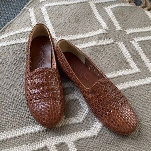 For Love and Lemons Leather Brown Woven Flats